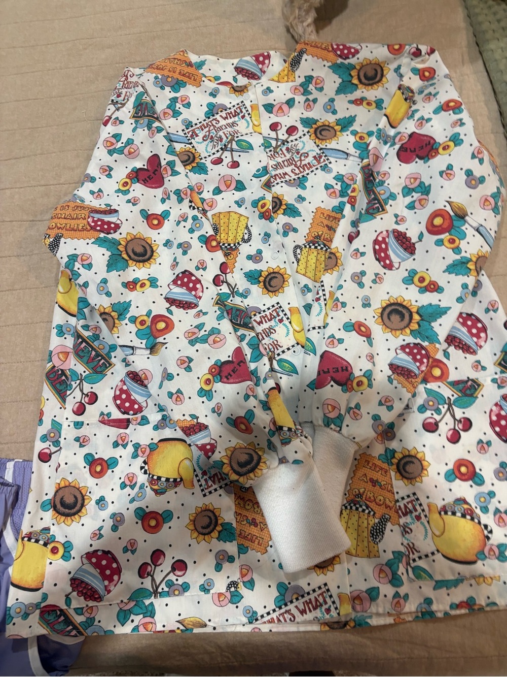 Mary Engelbreit White Multicolor Floral and Cupcake Print nursing jacket